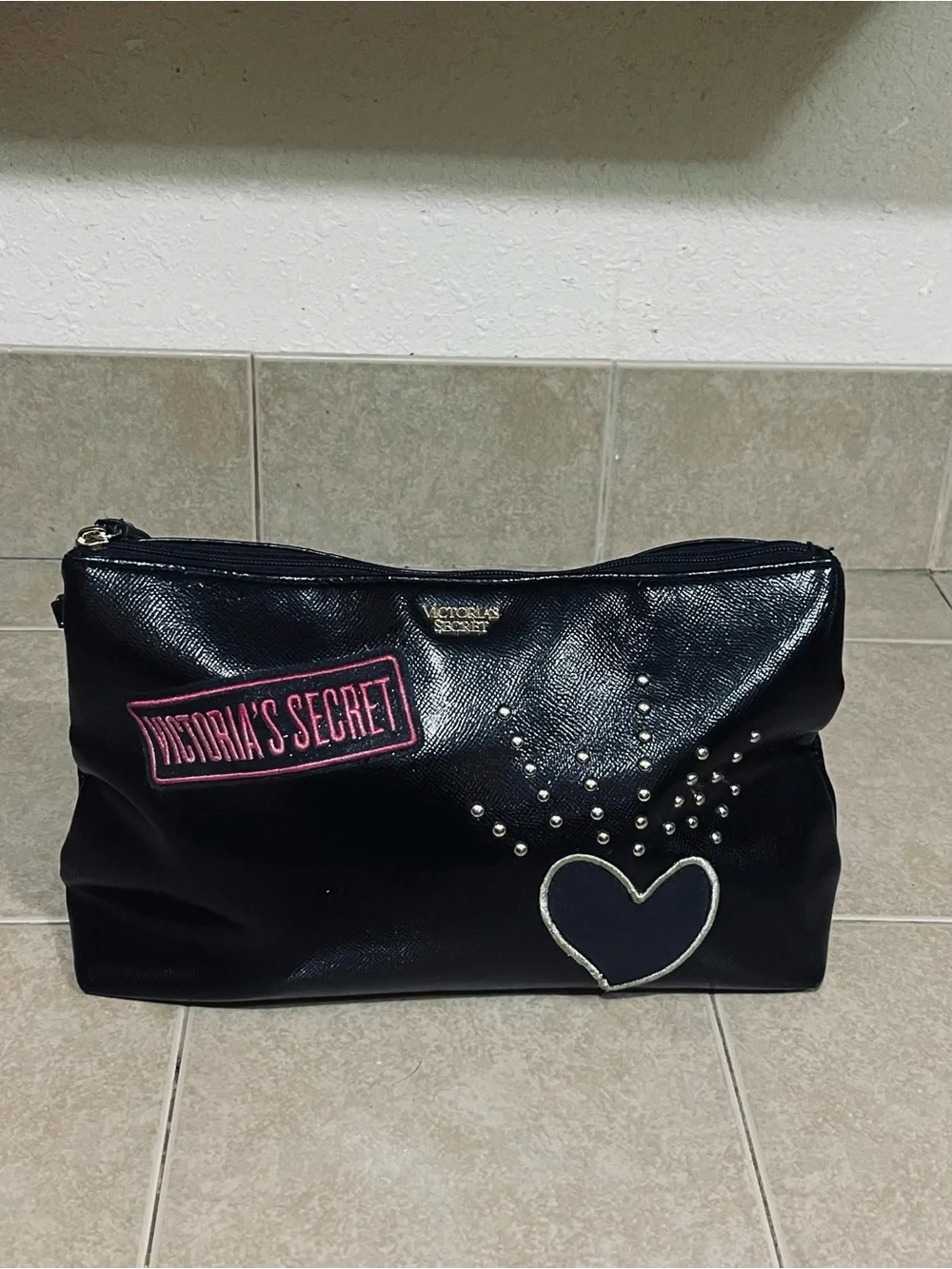 Victoria's Secret Black Cosmetic Pouch with Pink Logo Patch